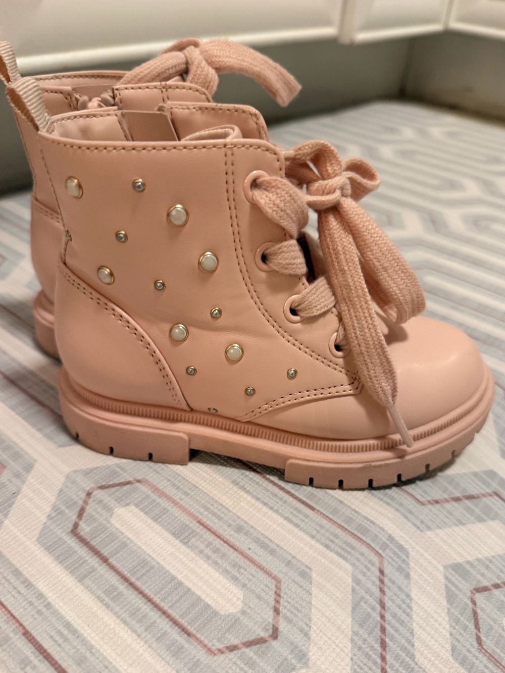 Cat and Jack Toddler girl ' Pink Lace-Up Pearl Accent Boots